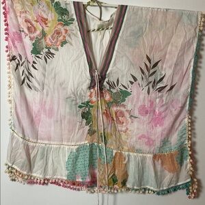 Floral cover up with Pom Pom Trim